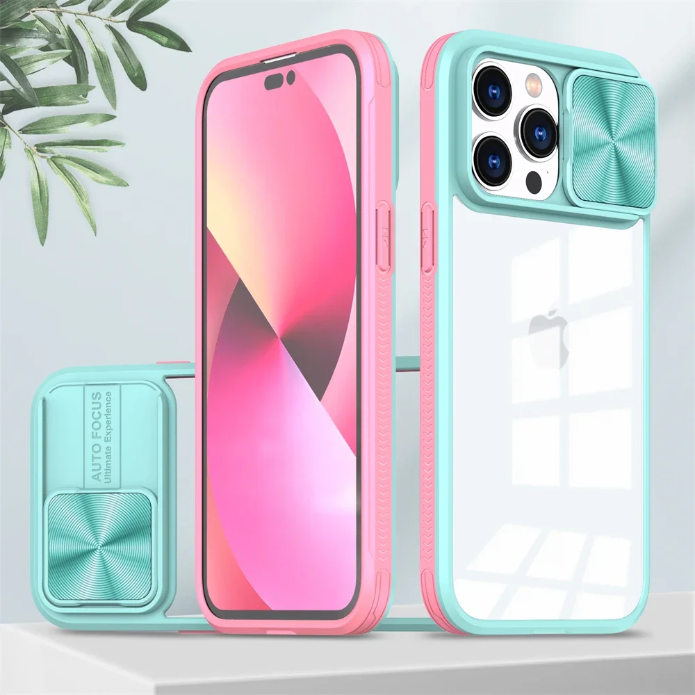 (iphone 11, Azul Cielo) Funda Protectora Transparente Para La Cámara Deslizante Del Iphone, Con Marco Rígido.