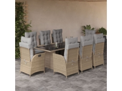 Juego de comedor de jardín de 9 piezas con cojines, mimbre beige mixto, DKD Home Decor