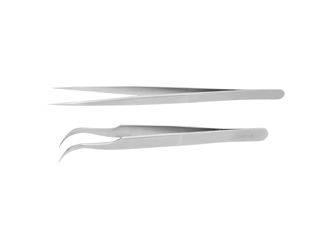 Pinzas Antiestáticas Rectas Y Curvas De Acero Inoxidable (2 Unidades) Para Extensiones De Pestañas