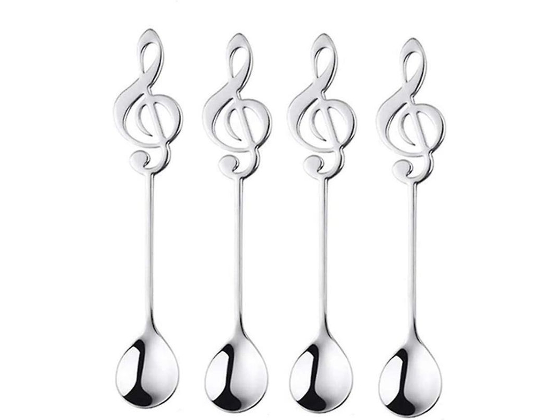 4 Cucharas Decorativas De Acero Inoxidable 304 Con Forma De Cuchara Musical Para Café, Postre, Hogar, Regalo Plateado