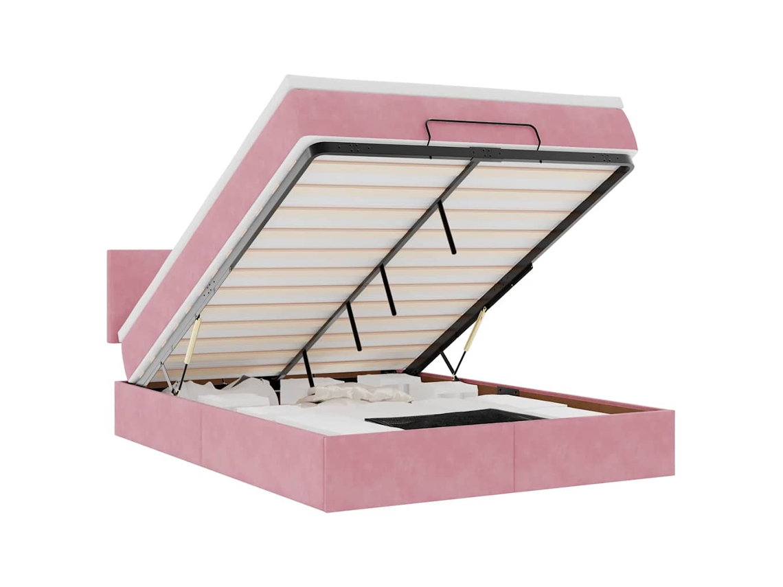 Maison Exclusive - Estructura Cama Otomana Con Colchón Terciopelo Rosa 140x190 Cm
