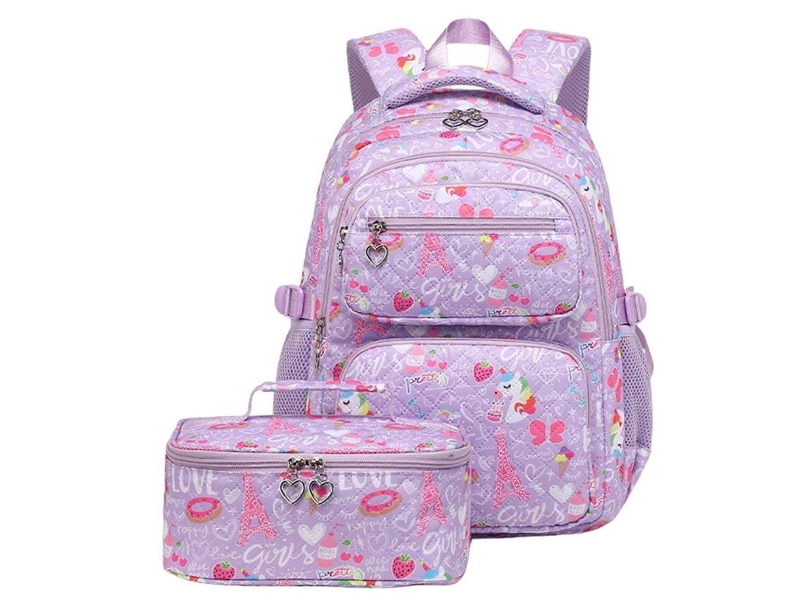 Conjunto de 2 piezas: Mochila funcional y lonchera para estudiantes de primaria y secundaria, color morado.