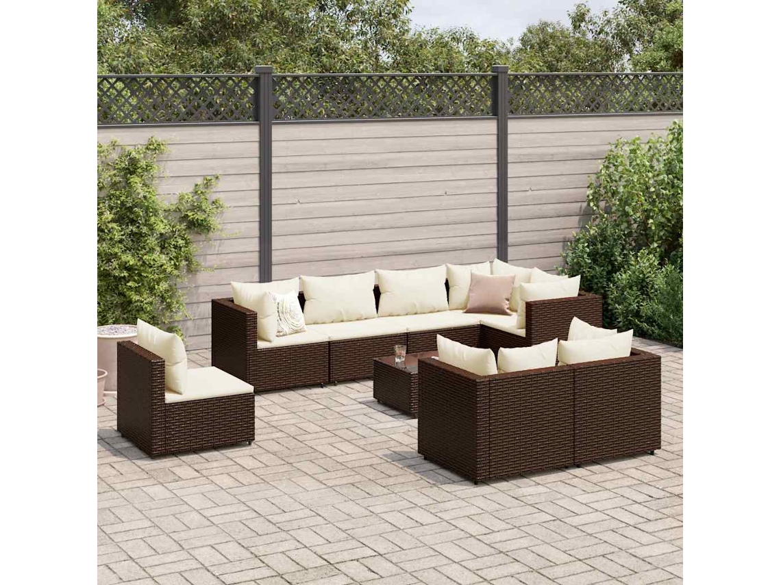 Conjunto de jardín de 9 piezas con cojines de mimbre marrón de DKD Home Decor