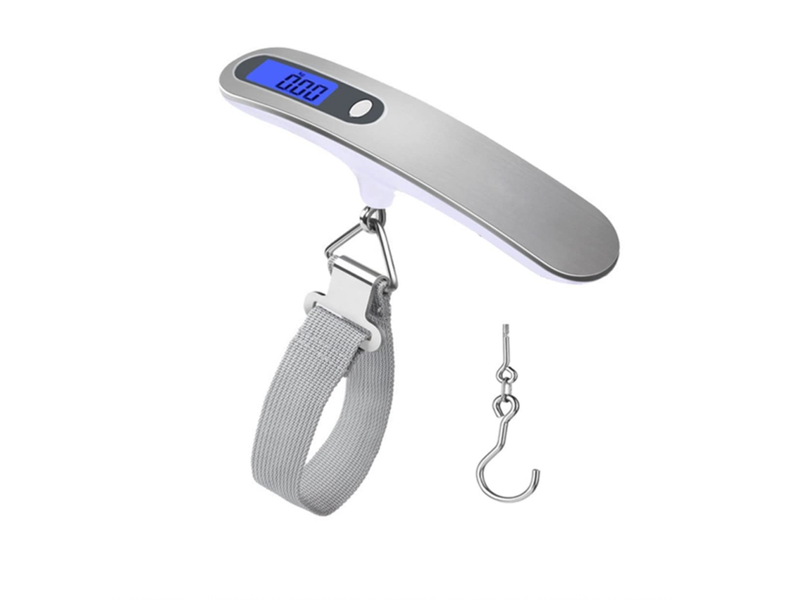 Báscula digital de 50 kg, báscula portátil para equipaje, diseño blanco, acero inoxidable, Tommy01