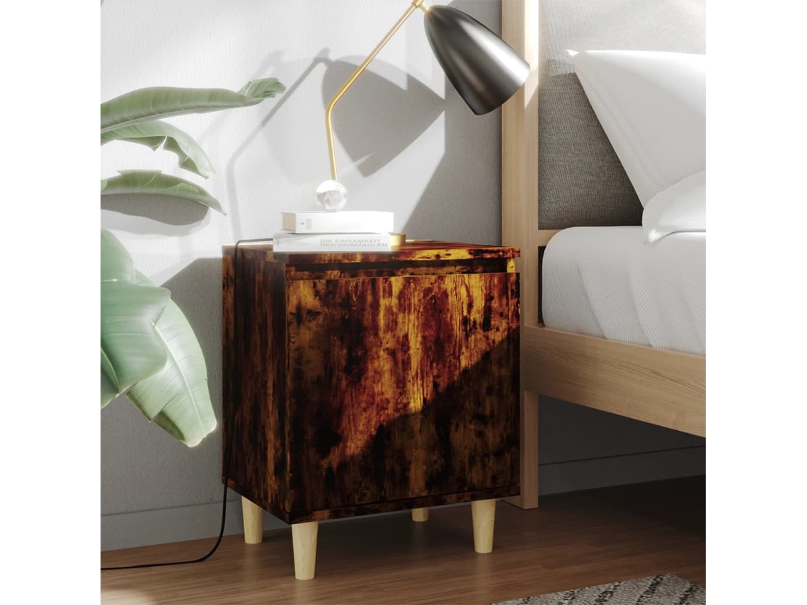Pack 2 Uds Mesitas De Noche | Mesilla De Noche Patas Madera Roble Ahumado 40x30x50 Cm Wsd752274