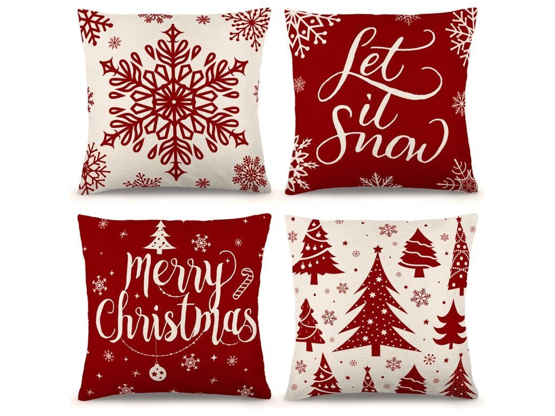 Juego De Fundas De Almohada Navideñas (4 Piezas) - Decoración De Sofá Estilo Rústico - Navidad - Hechas De Algodón Y Lino - 45x45cm