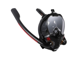 Máscara de buceo integral con doble snorkel, vista panorámica de 180°, compatible con cámara deportiva, color negro