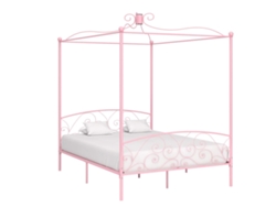 Estructura Cama Con Dosel Sin Colchón Metal Rosa 160x200 Cm