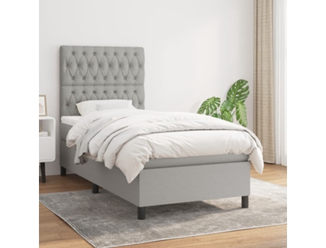 vidaXL Cama con somier y colchón 90x190 cm tela gris claro