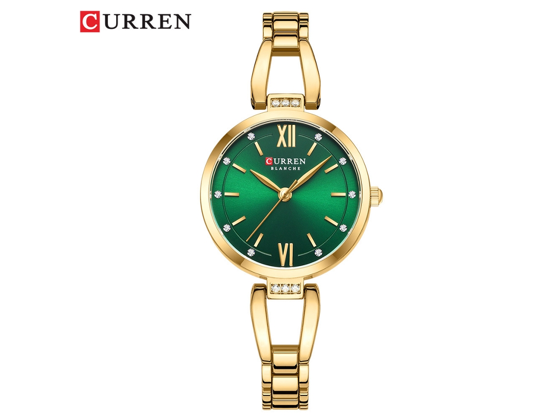 Relógio Feminino Com Pulseira E Numerais Romanos (dourado E Verde), À Prova D'água, Mostrador Pequeno, Relógio Da Moda.