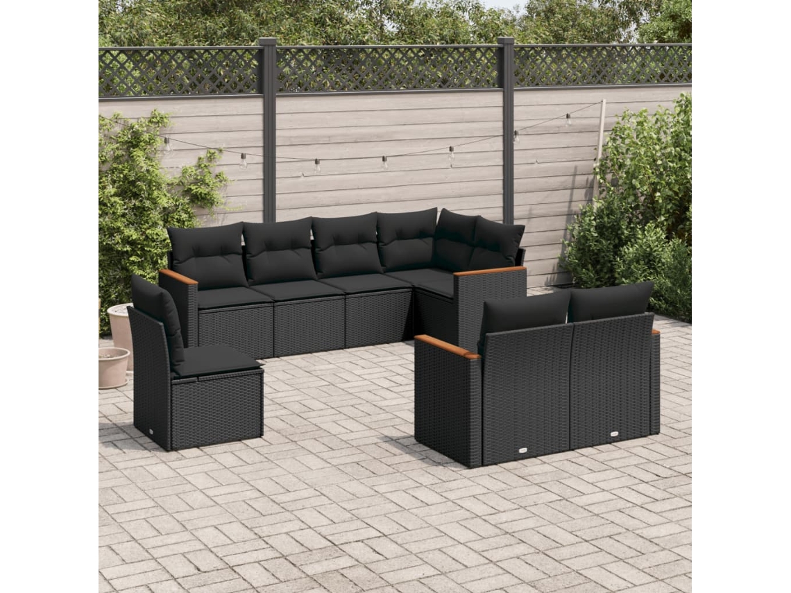 Conjunto de sofá de jardín de 8 piezas con cojines en mimbre sintético negro de DKD Home Decor