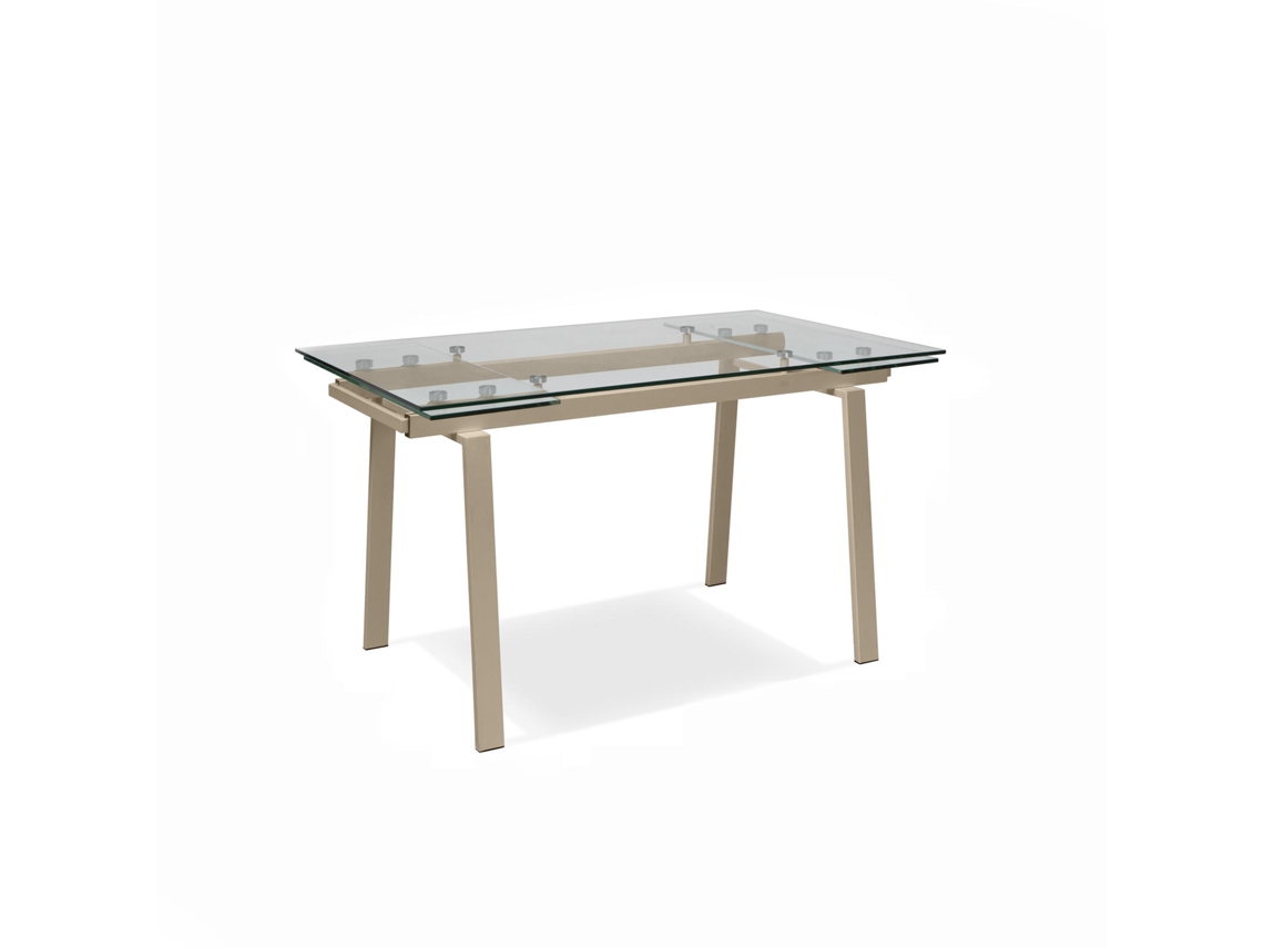 Tommy - Mesa extensible (140/200 x 80 cm) de cristal templado gris tórtola STONES