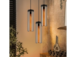 Lámpara Colgante De Comedor Negra 3 Velas E27 Cristal Para Salón Zmh