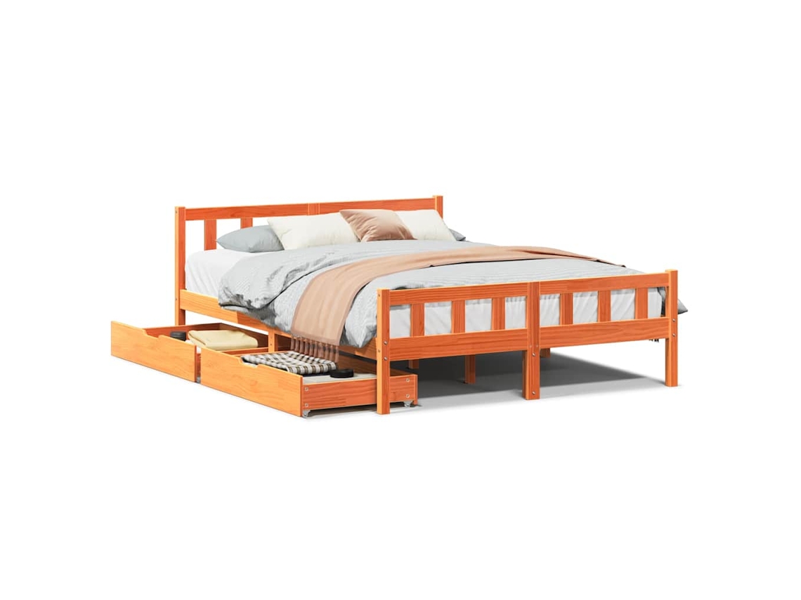Maison Exclusive - Cama Sin Colchón Madera Maciza De Pino Marrón Cera 160x200 Cm