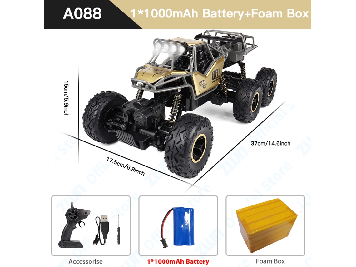 Coche RC 112 con luz y batería recargable, control remoto de 2.4G, buggy todoterreno de aleación, camión para niños, color dorado. Aeuzwr