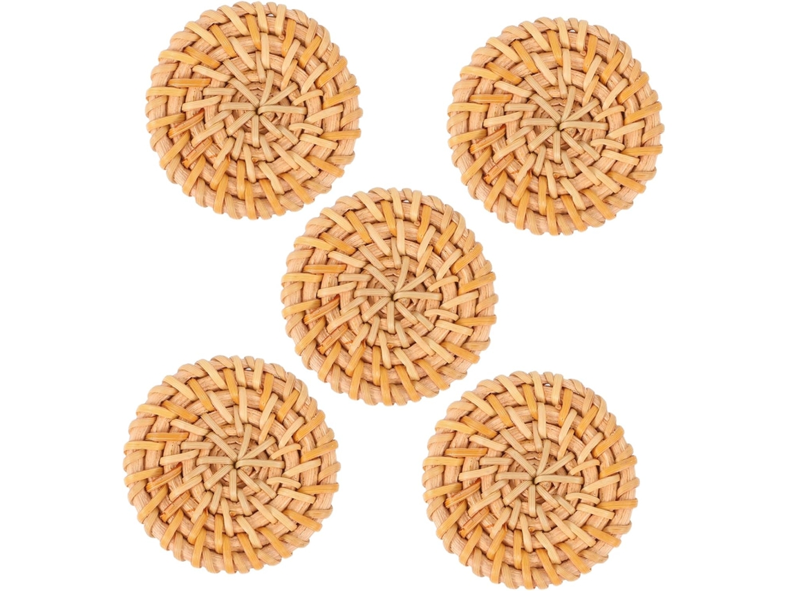 Ganchos De Pared Minimalistas De Estilo Bohemio,juego De 5 En Ratán Tejido Natural