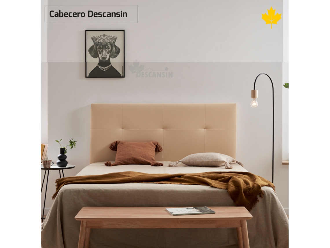 Cabecero Tapizado DESCANSIN Tela de Polipiel Liso (180 cm - Beige)