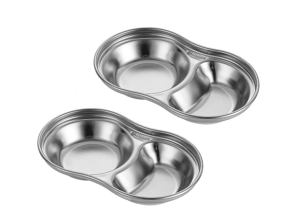 Juego de 2 platos laterales de acero inoxidable con divisores MEOIRUERY