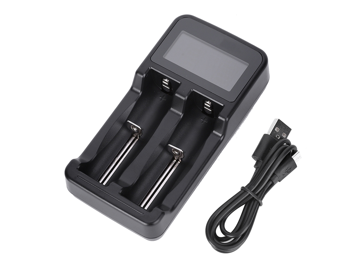 Cargador de baterías de doble ranura con pantalla inteligente, cargador USB para baterías.