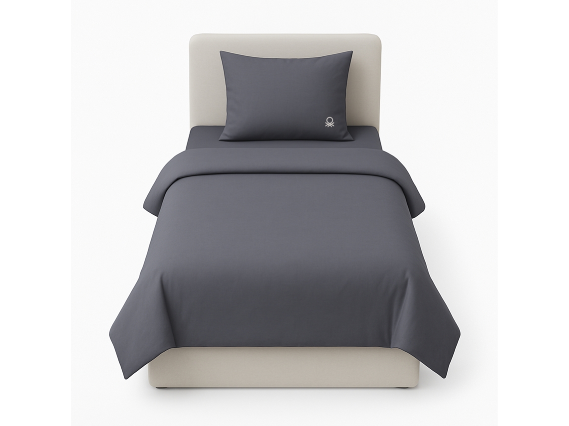 BENETTON - Set 2 Piezas Cama (Funda Nórdica 150x220 Funda Almohada 63x63 cm) Azul Oscuro/Beige