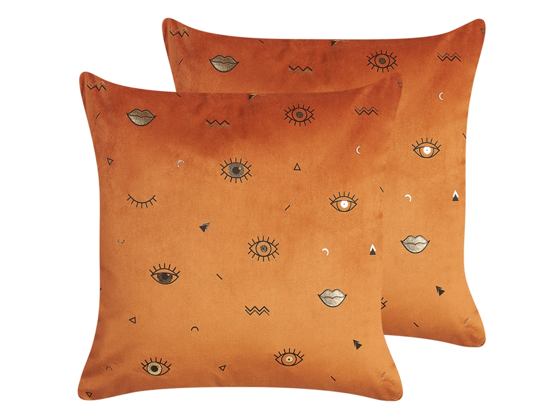 Juego de cojines decorativos BELIANI Aeonium de Terciopelo Naranja 45x45x8