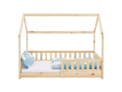 Cama infantil casa ML-Design 80x160cm color natural con protección anticaída y somier