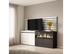 Aparador, 214x145x35 cm, Dormitorio, habitación, Chimenea eléctrica XXL, Cómoda, Cajonera, Blanco SKRAUT HOME