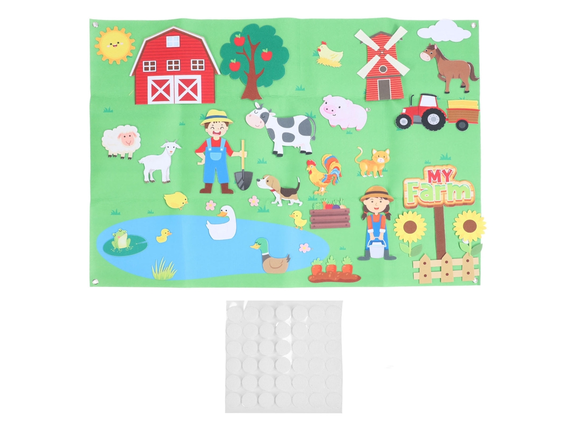 Ats-set De Pizarra De Fieltro Con Animales De Granja Con 34 Accesorios Para Cuentos Temática Granja