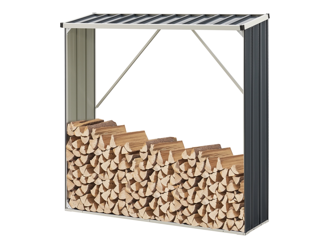 Soporte para leña Kalmar Sistema Clipping acero galvanizado 155 x 45 x 157 cm - Gris antracita CASA.PRO