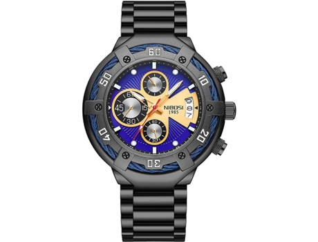 VEANXIN Relojes de pulsera de acero inoxidable resistentes al agua para hombre-azul negro