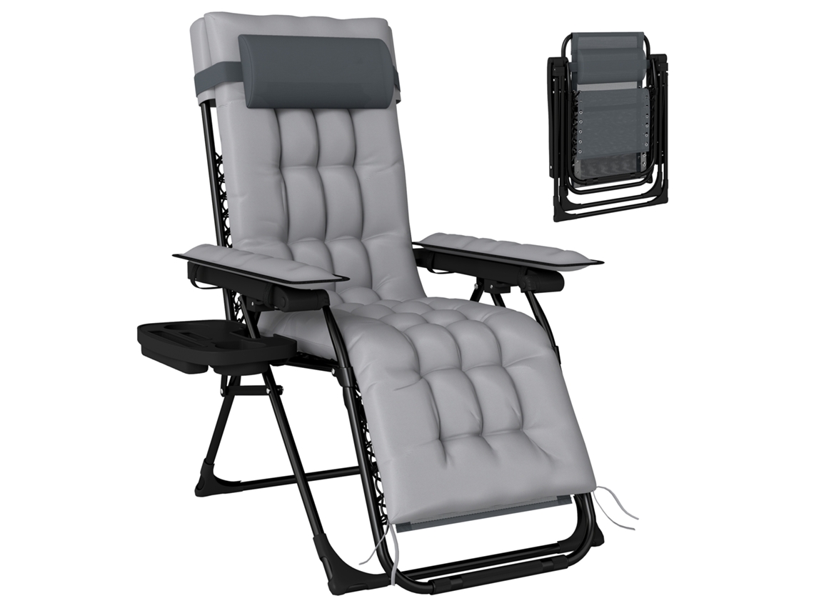 Sillón Gravedad Cero, Reposabrazos, Cojín, Portavasos, 65x93x108cm, Gris Claro