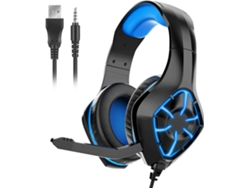Auriculares Pro Gaming para cancelación de ruido sobre la oreja con micrófono, con luces LED azul
