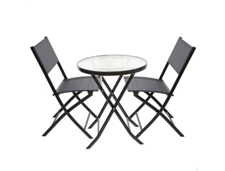 Conjunto Muebles Terraza y Balcón con 2 Sillas y Mesa Redonda Plegables AKTIVE
