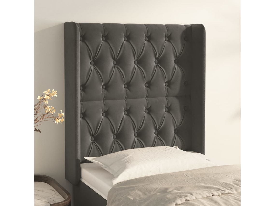 Cabecerocabecero De Camapanel De Cabecera Con Orejas De Terciopelo Gris Oscuro 83x16x118/128 Cm