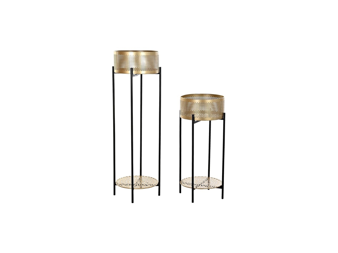 Set de Macetas DKD HOME DECOR Negro Dorado Metal 30 x 30 x 101 cm (2 Unidades)