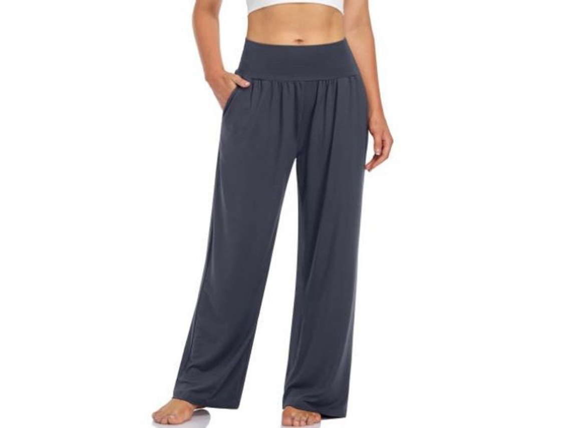 2026-pantalones Deportivos Casuales Para Mujer De Pierna Ancha Alto Cintura Con Bolsillos Yoga Deportivos Cómodos L Gris