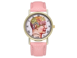 Reloj De Pulsera De Cuarzo Para Hombre/mujer De Piel Sintética Con Esfera Redonda, Color Rosa, Zhoulianfa