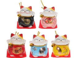 Adorno Mascota Estilo Japonés 5 Piezas Porcelana Blanca Decoración Hogar Creativo Adorable Gato Tela Mesa