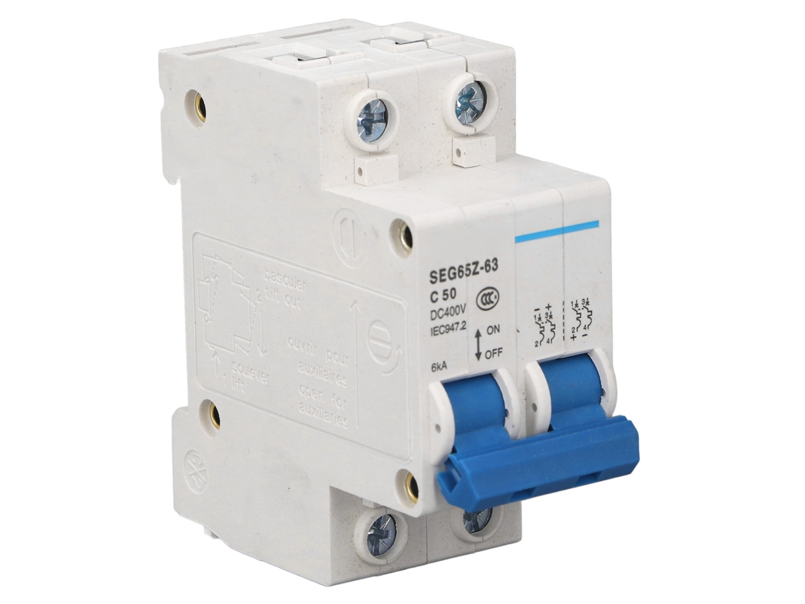 Disyuntor Miniatura De Cc 2p 50a 6ka 400v Para Sistemas Fotovoltaicos Y Paneles Solares.