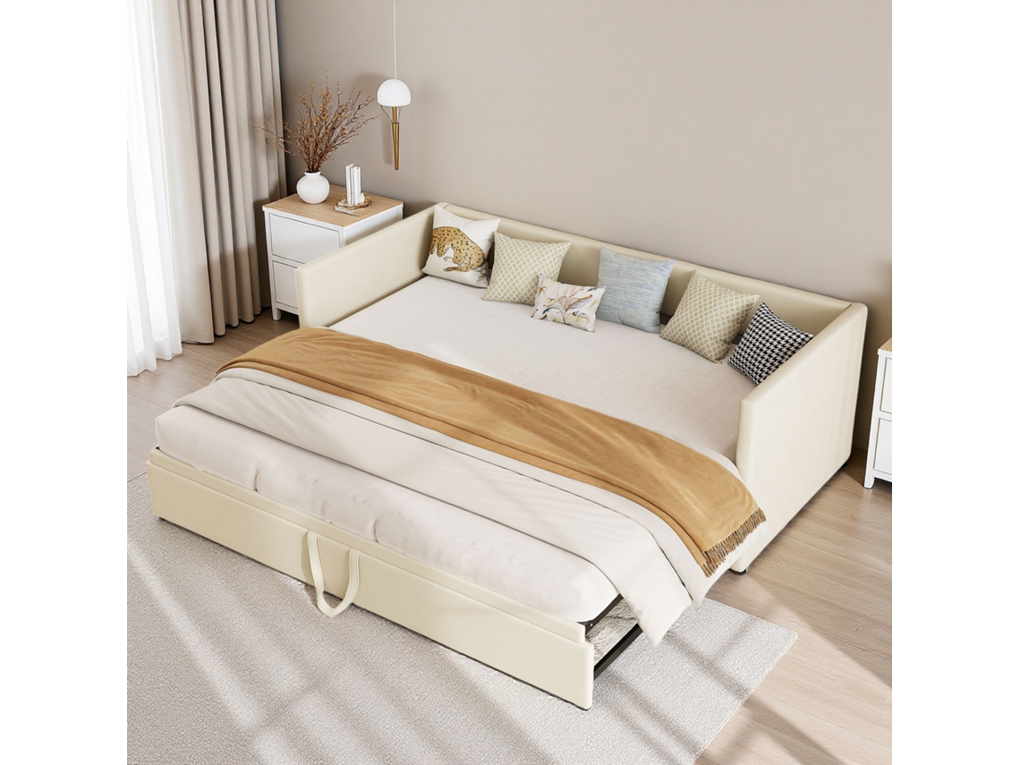 Sofá cama tapizado 90/180x200cm, sofá cama extensible 2 en 1, apto para habitaciones de invitados y salones, tejido de terciopelo, beige, Rosahqnda