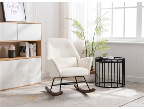 Mecedora de terciopelo para habitación infantil sillón relax salón mecedora tapizada con patas Beige