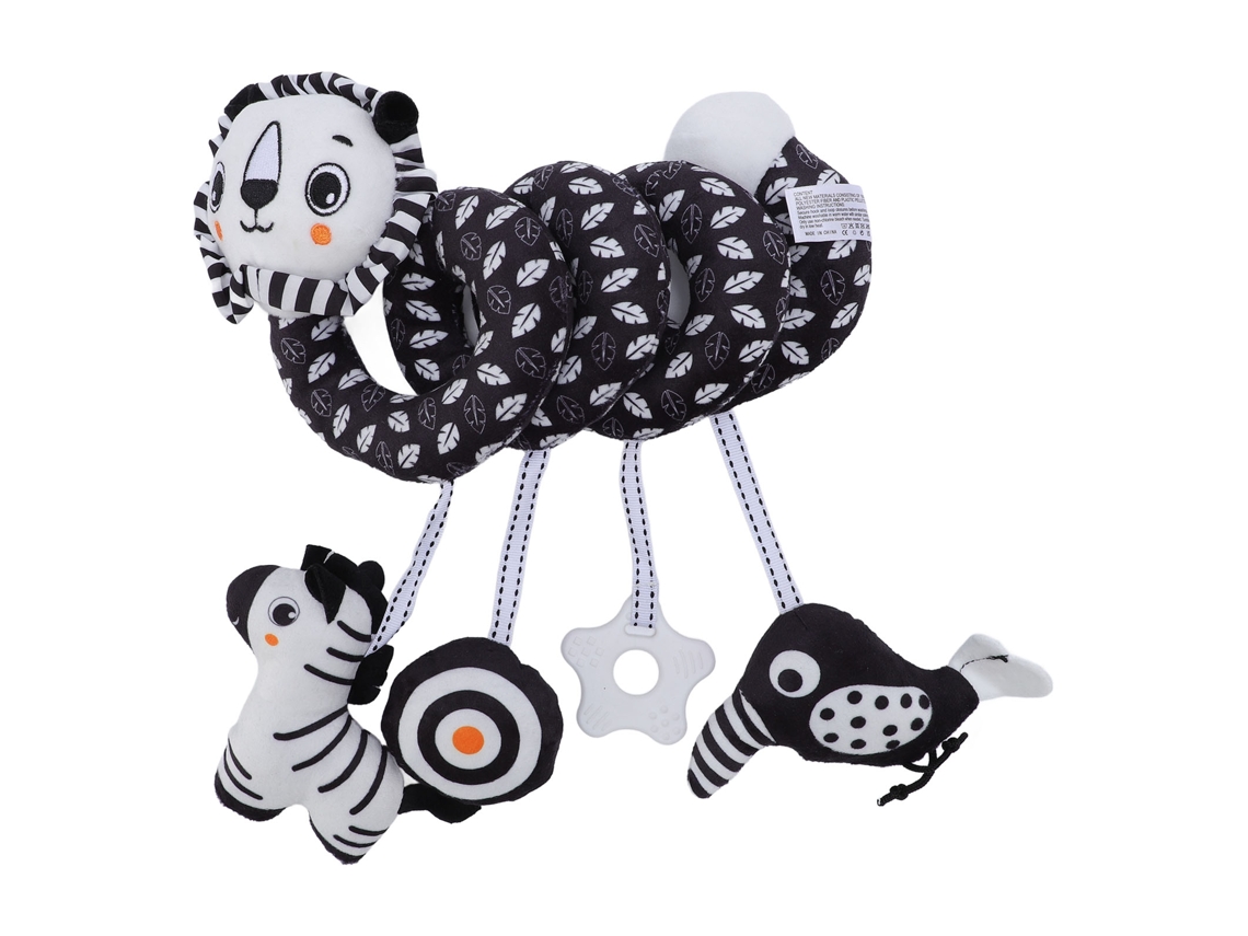 Peluche En Espiral Para Cochecito Y Cuna Con Diseño De León En Blanco Y Negro.