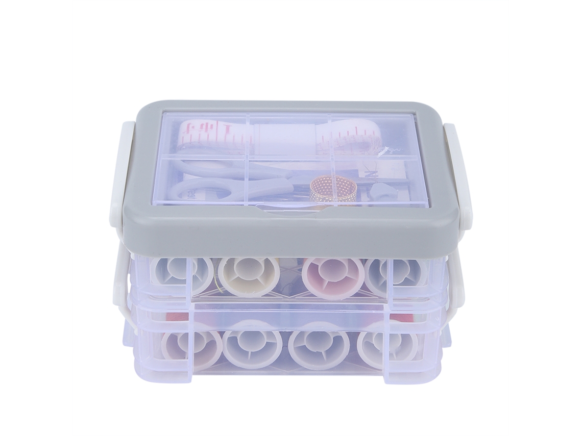 Kit de costura para el hogar con cinta métrica, tijeras, dedal, hilo, agujas y caja de almacenamiento