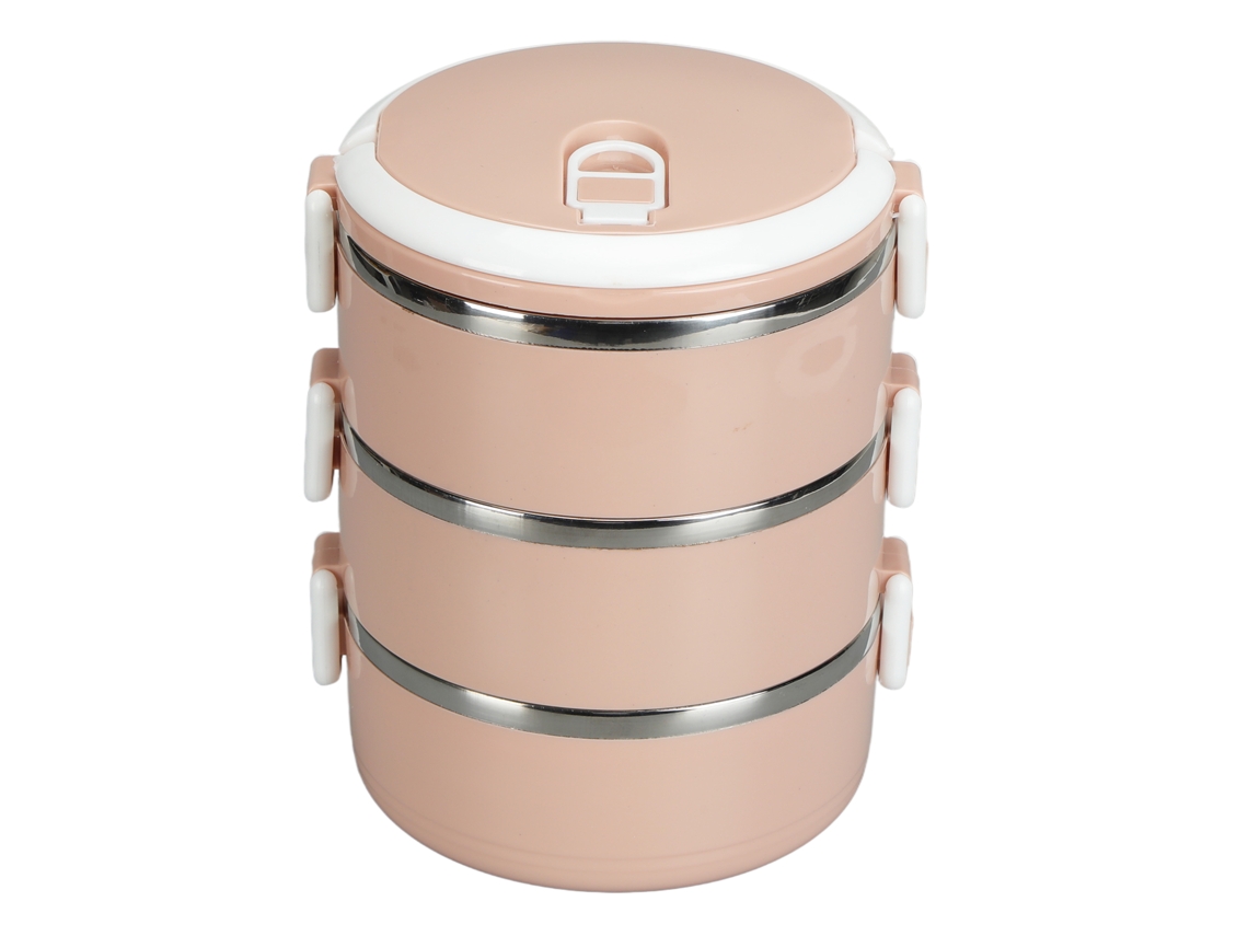 Fiambrera portátil de acero inoxidable 304, tres capas, rosa nórdico