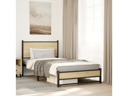 Estructura De Cama Sin Colchón Metal Roble Sonoma 107x203 Cm