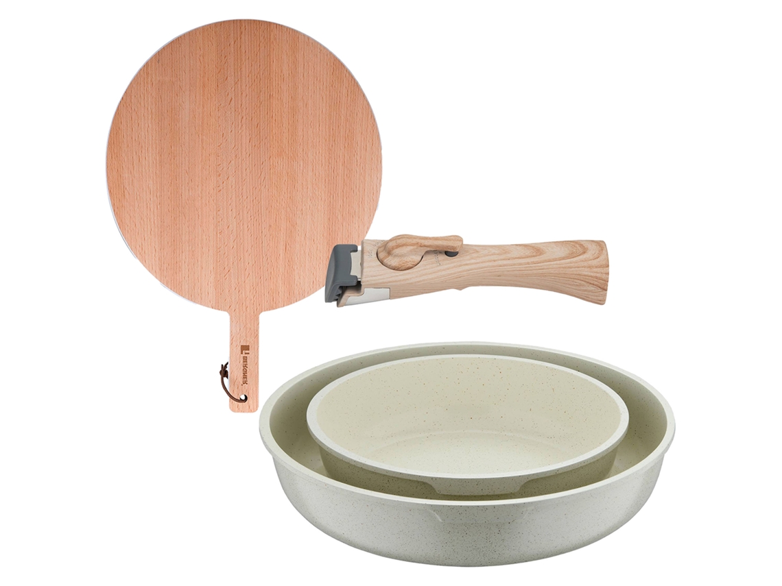 Juego De 2 Sartenes Ø22ø26cm Clickcook Con Mango Extraíble Y Tabla De Cortar