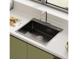 Fregadero De Acero Inoxidable 1 Seno 50x45x22 Cm Gris Metálico - Para Cocina Pequeña Y Autocaravana - Pretaladrado Con Filtro