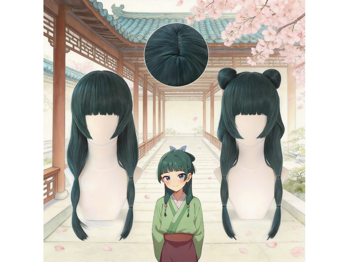 Peluca De Cosplay De Maomao | Cabello Verde Oscuro Con Mechones Ramificados, Un Look Auténtico Para Los Fans De Kusuriya En Hitorigoto.