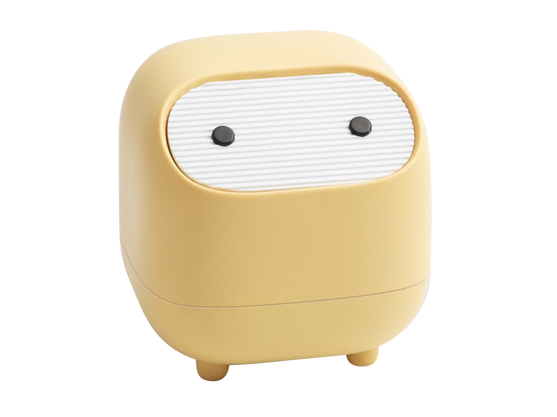 Mini bote de basura de plástico a presión de 2 capas para encimera con tapa para mesita de noche, escritorio, color amarillo