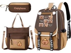 Conjunto de 3 piezas con estuche para lápices y bolso cruzado, mochila escolar ligera para niñas Capybara
